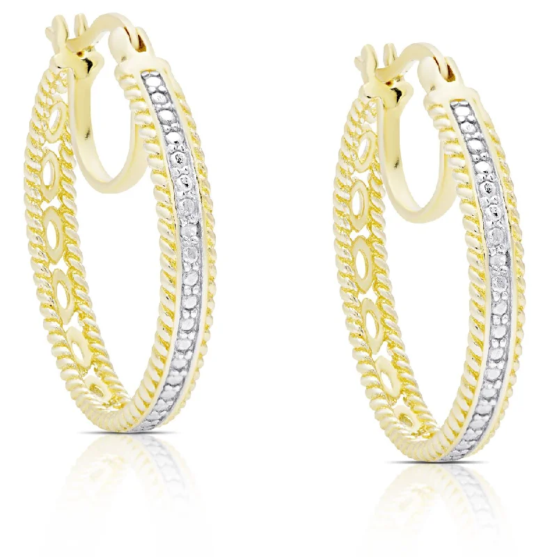 elegant silver ear cuffs for subtle style -Finesque Gold Over Sterling Silver Diamond Accent Double Hoop Earrings