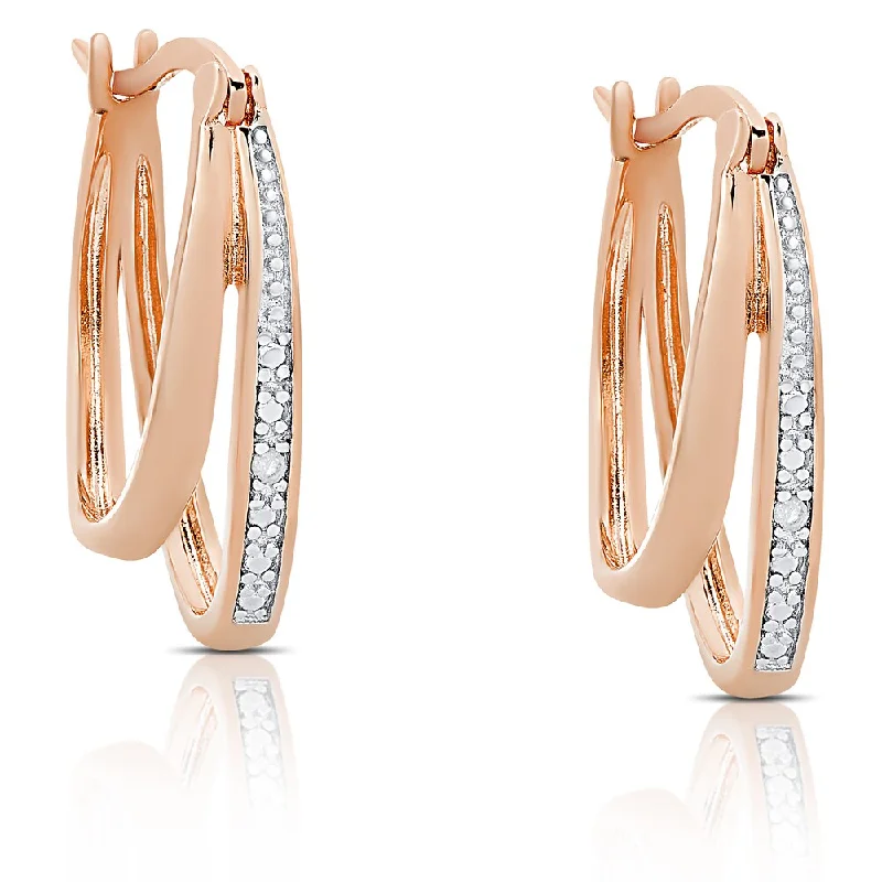 chic silver drop earrings for modern style -Finesque Gold Over Sterling Silver Diamond Accent Double Hoop Earrings