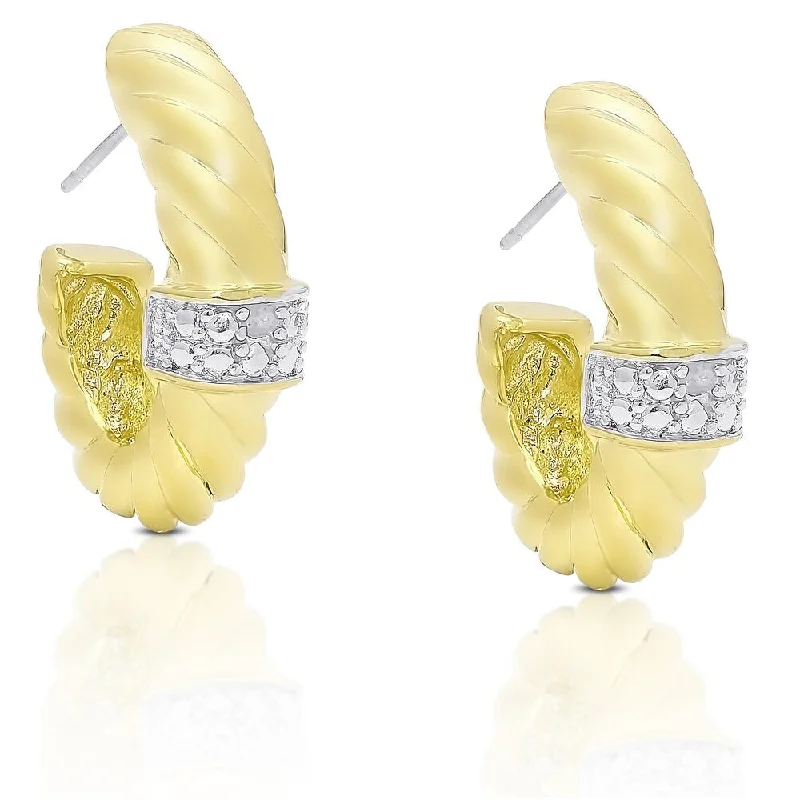 playful geometric earrings for a unique twist -Finesque Gold Overlay Diamond Accent Half Hoop Earrings