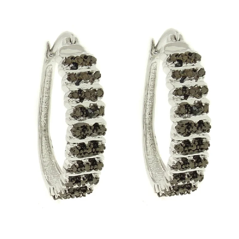 elegant teardrop earrings for a graceful finish -Finesque Silver Overlay Black Diamond Accent 'S' Elongated Hoop Earrings