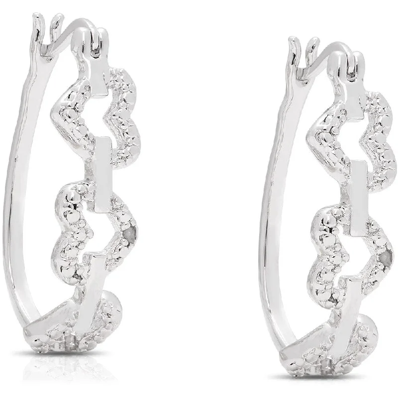 playful geometric ear cuffs for a bold look -Finesque Silver Overlay Diamond Accent Heart Design Hoop Earrings