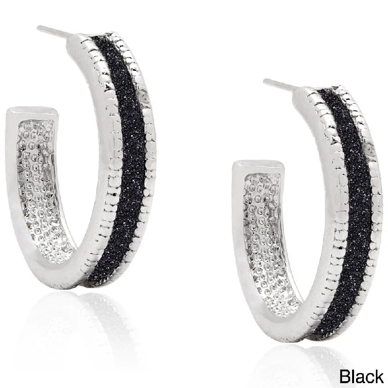 sparkling gemstone earrings for radiant beauty -Finesque Silverplated Diamond Accent Texture Hoop Earrings