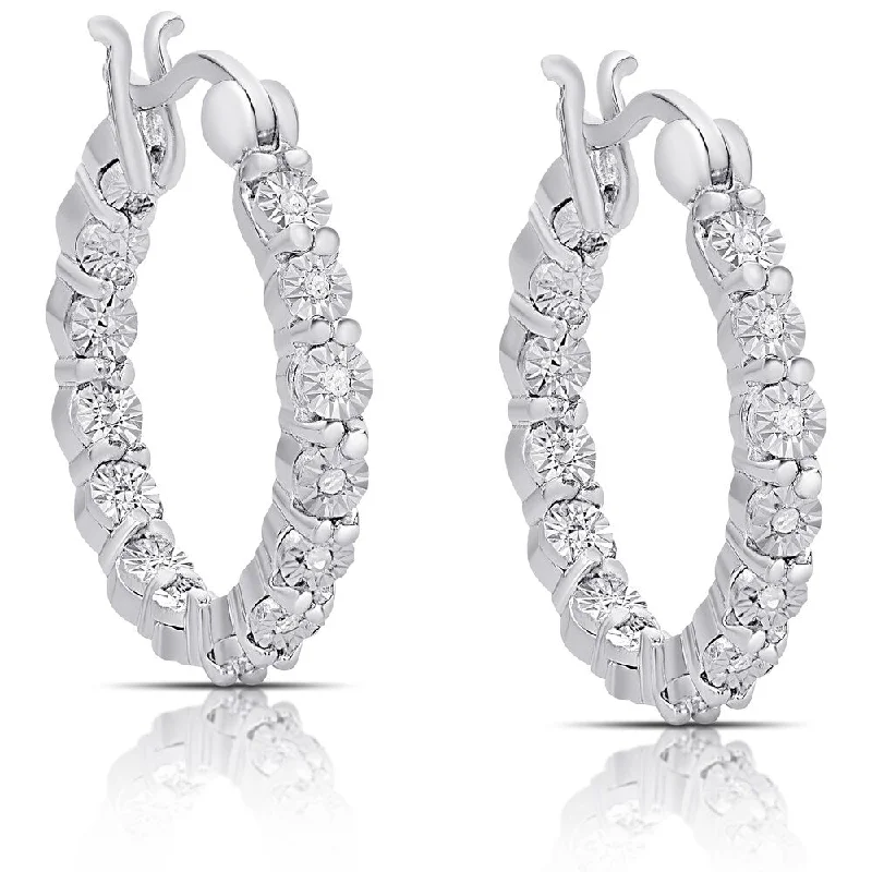 delicate resin earrings for everyday simplicity -Finesque Sterling Silver 1/10ct TDW Diamond Miracle Plate Hoop Earrings (I-J, I2-I3)