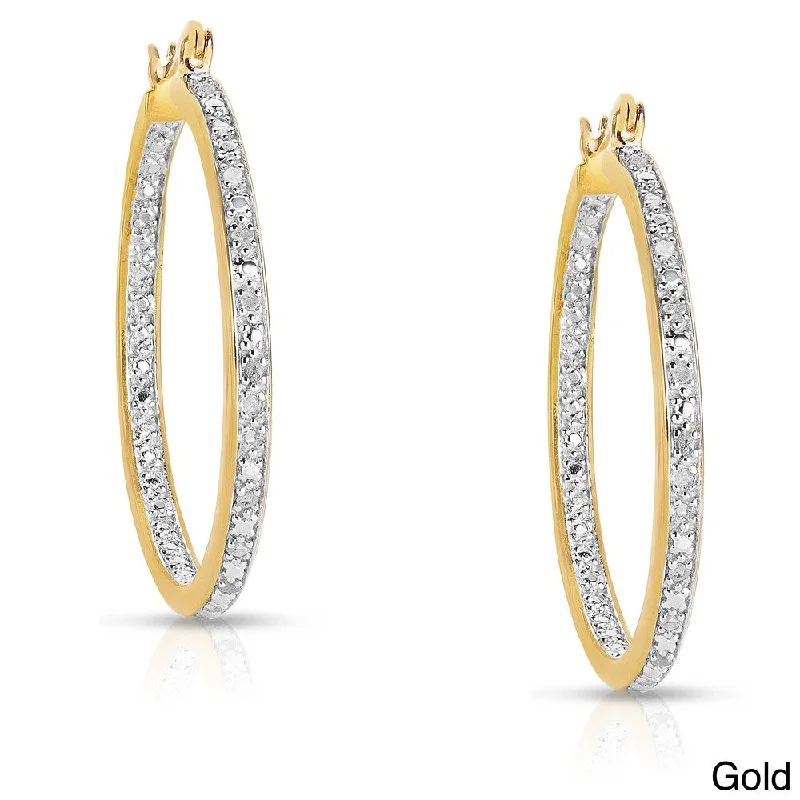 chic silver drop earrings for contemporary looks -Finesque Sterling Silver 1/2ct TDW Diamond Hoop Earrings - White