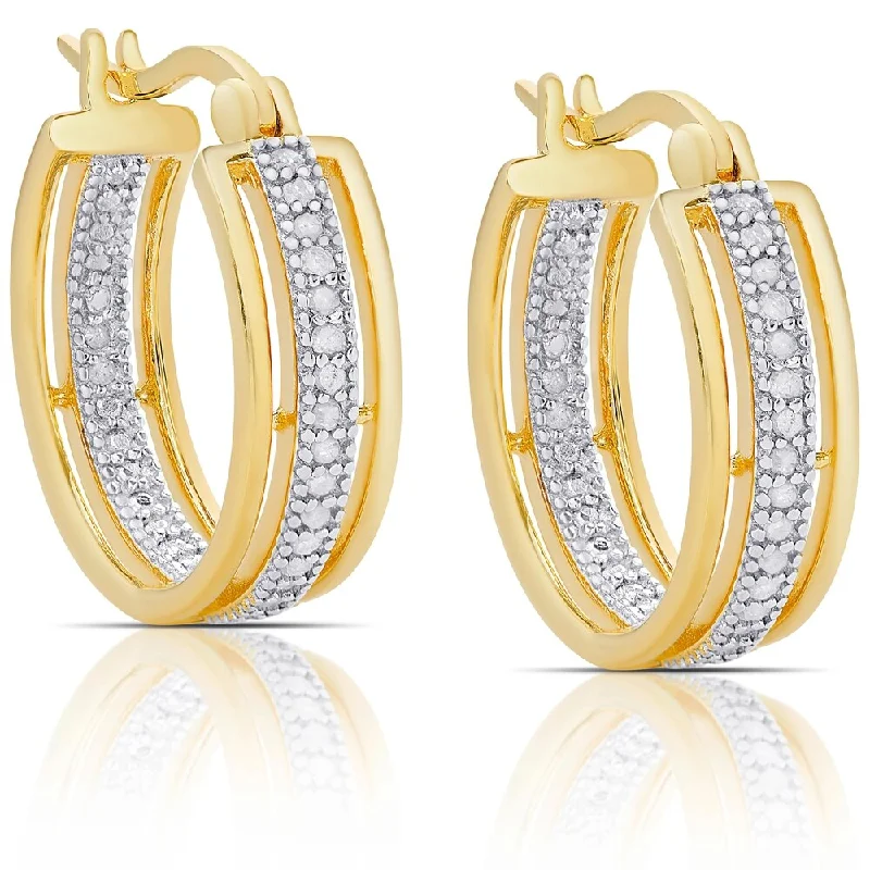 chic silver thread earrings for a contemporary look -Finesque Sterling Silver 1/4ct Tw Diamond Hoop Earrings