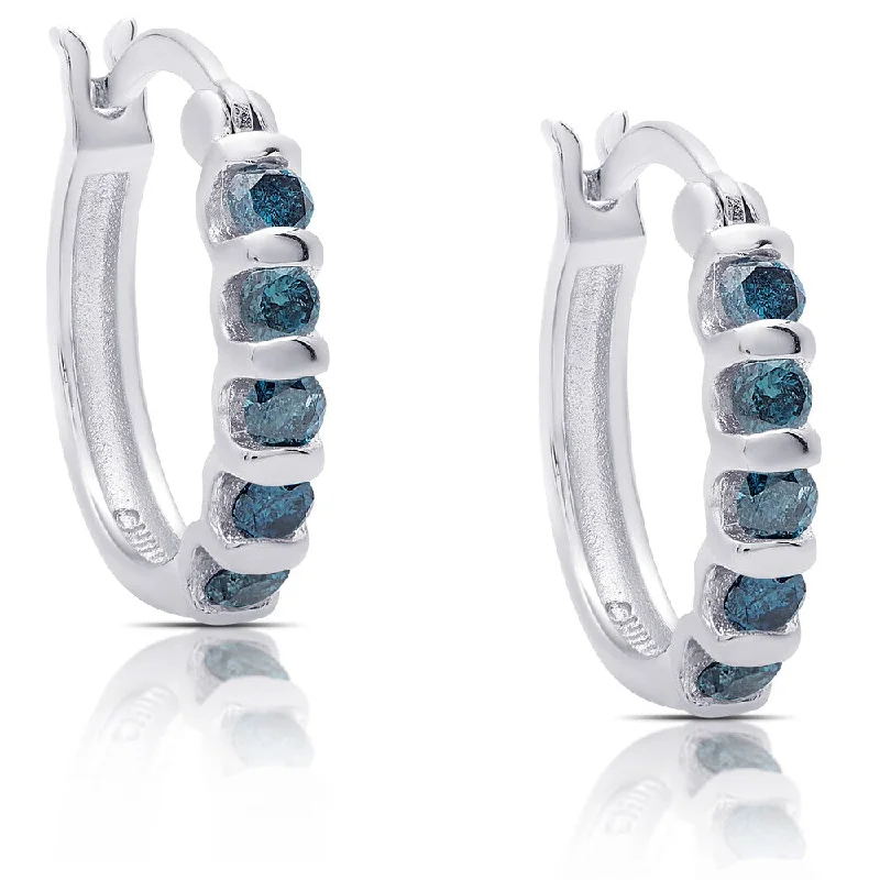 elegant teardrop earrings for a graceful finish -Finesque Sterling Silver 3/4ct TDW Blue Diamond Hoop Earrings