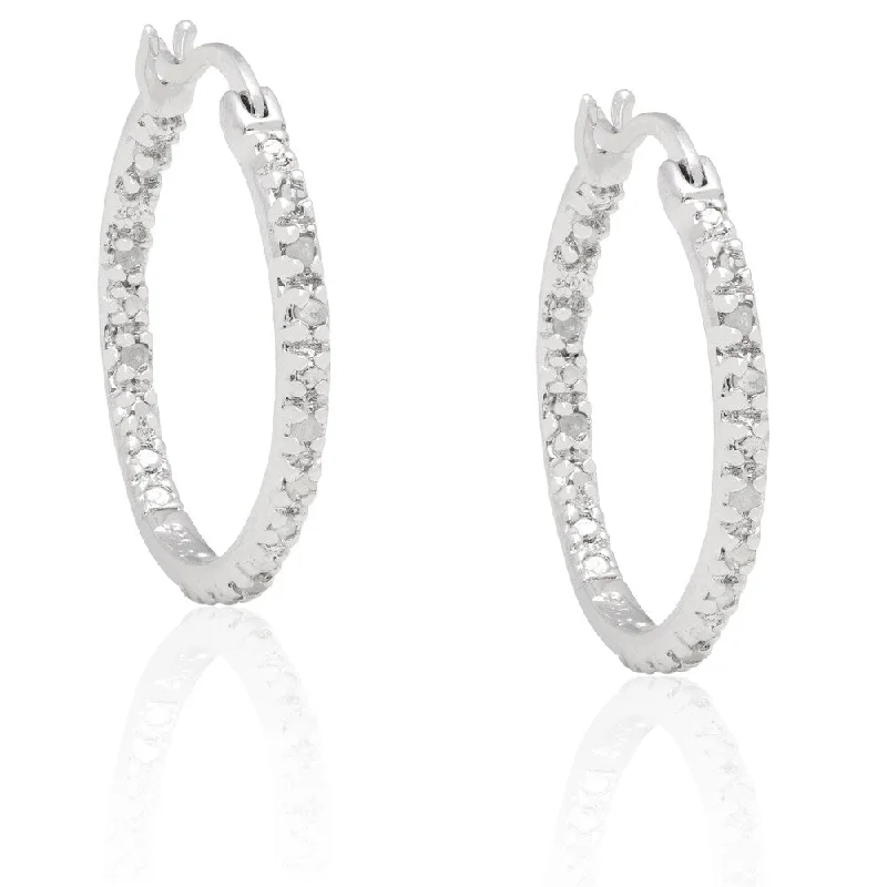 chic gemstone ear cuffs for modern style -Finesque Sterling Silver Black Diamond and White Diamond Hoop Earrings (Set of 2)