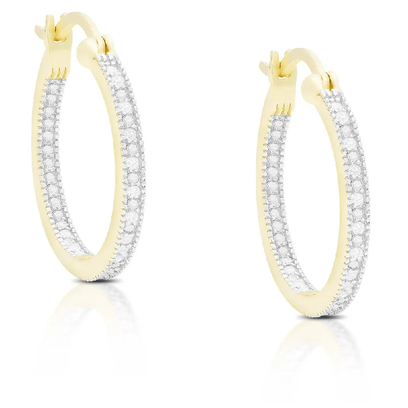 sparkling gemstone drop earrings for glamour -Finesque Sterling Silver or Gold Over Silver 1/10 ct TDW Diamond Hoop Earrings