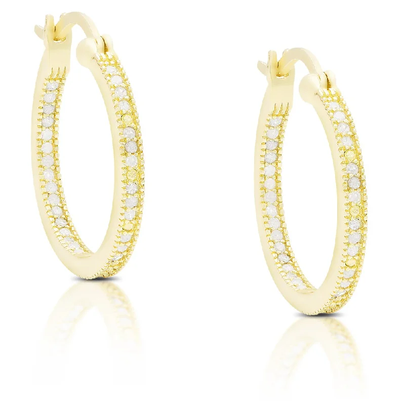 large gold earrings for a bold fashion statement -Finesque Sterling Silver or Gold Over Silver 1/3 ct TDW Diamond Hoop Earrings