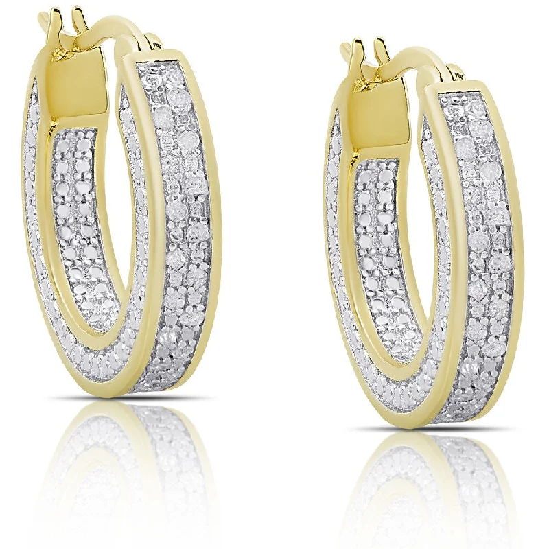 chic beaded earrings for a creative touch -Finesque Sterling Silver or Gold over Silver 1/4ct TDW Diamond Hoop Earrings (I-J, I2-I3)