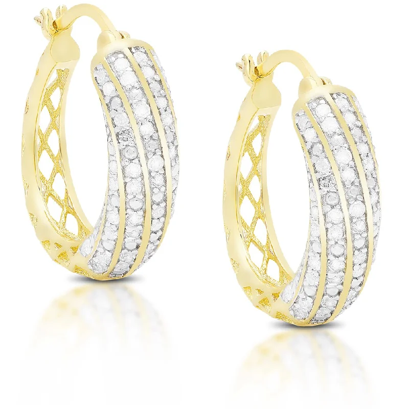 sparkling crystal hoop earrings for eye-catching beauty -Finesque Sterling Silver or Gold Over Silver 1 ct TDW Diamond Hoop Earrings