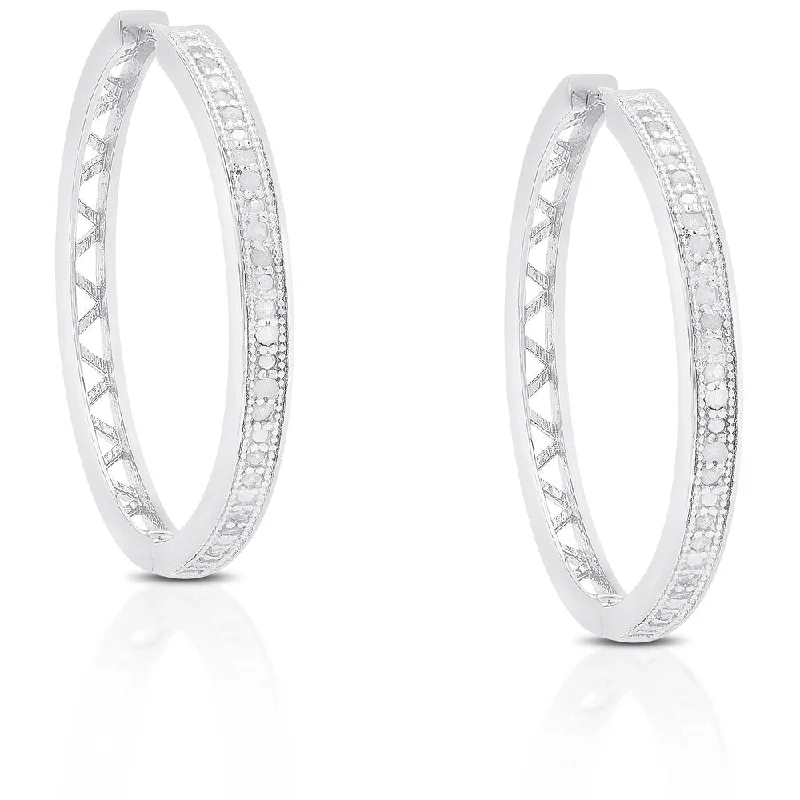 chic pearl drop earrings for a graceful look -Finesque Sterling Silver or Gold Over Silver Diamond Accent Hoop Earrings