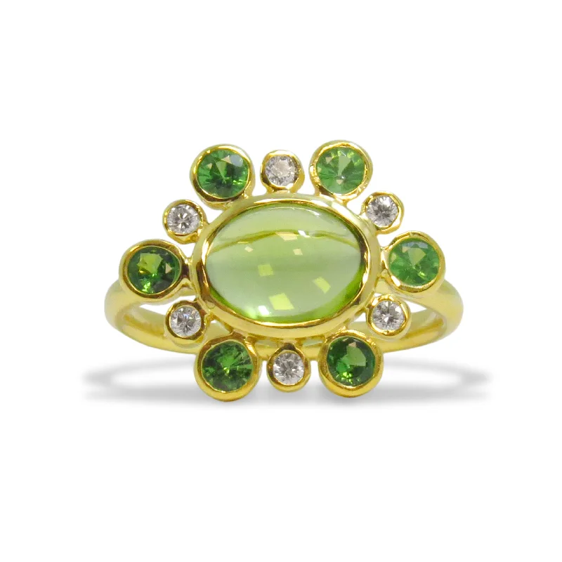 custom wedding rings with emeralds and rubies for women-Green Peridot Tsavorite and Diamond Ring