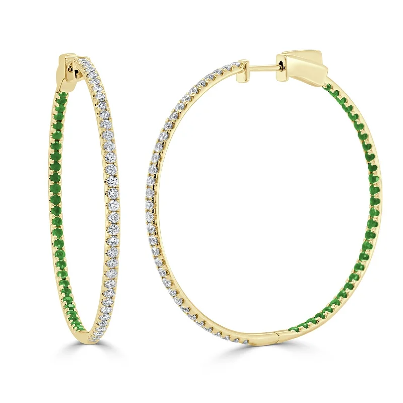 luxurious sapphire earrings for a refined touch -Joelle Emerald & Diamond Hoop Earrings 14K Gold 1.75 inches