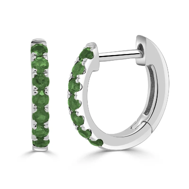 vibrant gemstone earrings for a colorful pop -Joelle Emerald Huggie Hoop Earring 14K White Gold 11mm