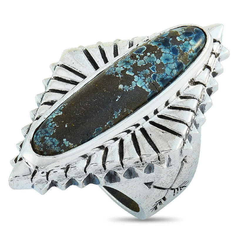 affordable gold wedding rings for women with diamonds-King Baby Concho Silver and Spotted Turquoise Ring