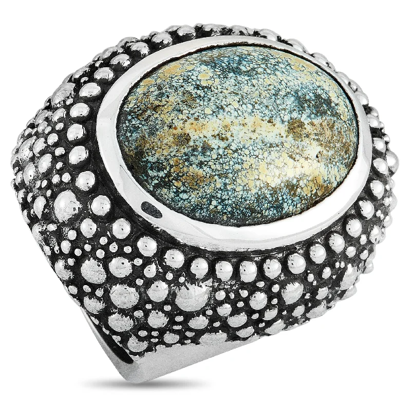 vintage rings with diamonds and emeralds-King Baby Silver and Spotted Turquoise Beaded Texture Ring