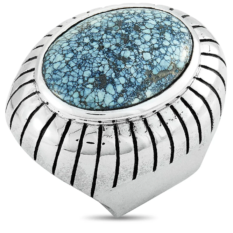 silver rings for men with emerald stones and diamonds-King Baby Silver and Spotted Turquoise Ring