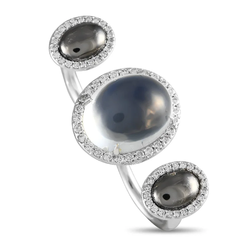 engagement rings for men with diamonds and sapphires-LB Exclusive 14K White Gold 1.10 ct Diamond, Moonstone and Hematite Ring MF14-091824