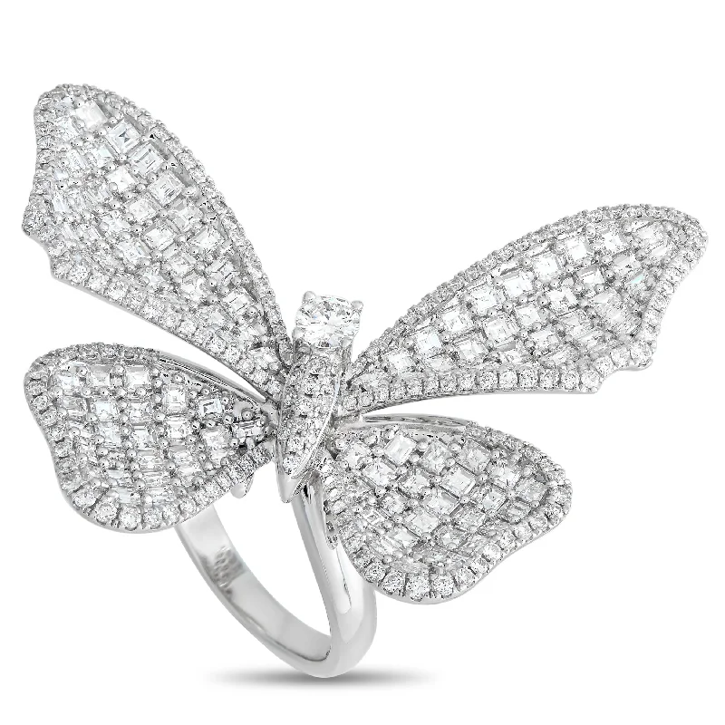 affordable diamond wedding rings for men-LB Exclusive 18K White Gold 5.19ct Diamond Butterfly Statement Ring MF25-021424