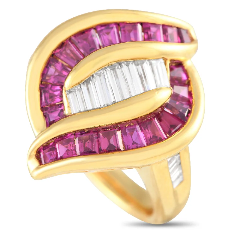 affordable wedding bands with sapphires for women-LB Exclusive 18K Yellow Gold 0.70ct Diamond and Ruby Ring MF25-041924