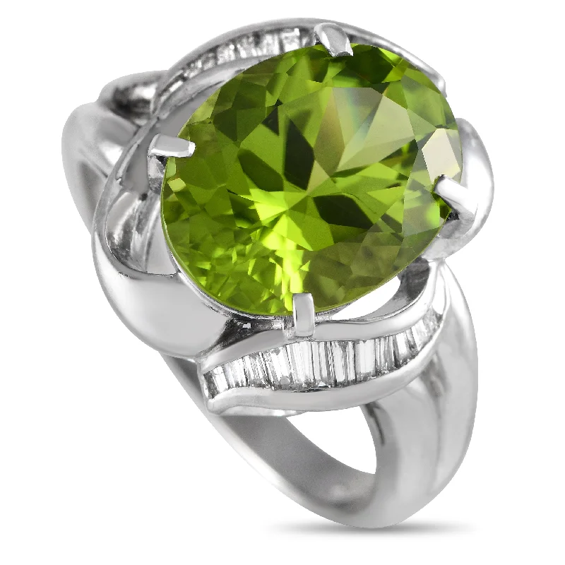 custom rings for engagement with diamonds and rubies-LB Exclusive Platinum 0.25ct Diamond and Peridot Ring #3952