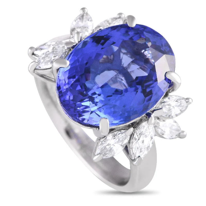 vintage rings for engagement with diamonds and sapphires-LB Exclusive Platinum 0.93ct Diamond and Tanzanite Ring #3943