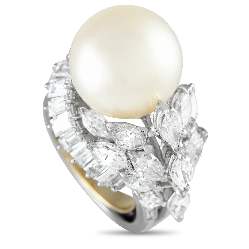 wedding rings with sapphires for men with diamonds-LB Exclusive Platinum 4.65ct Diamond and Pearl Ring MF10-081024