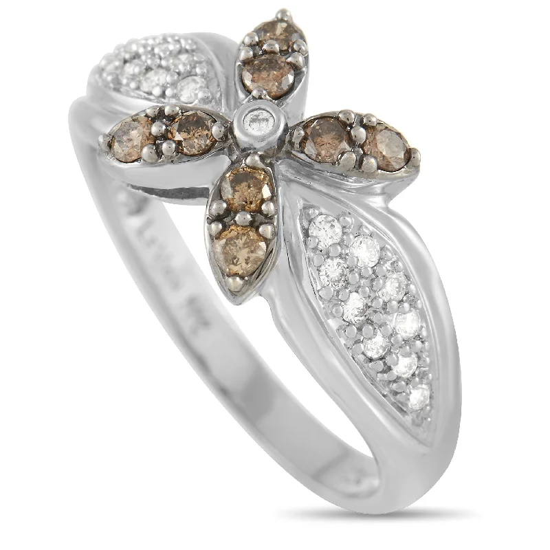 custom engagement rings with unique gemstones-Le Vian 18K White Gold White and Brown Diamond Flower Ring