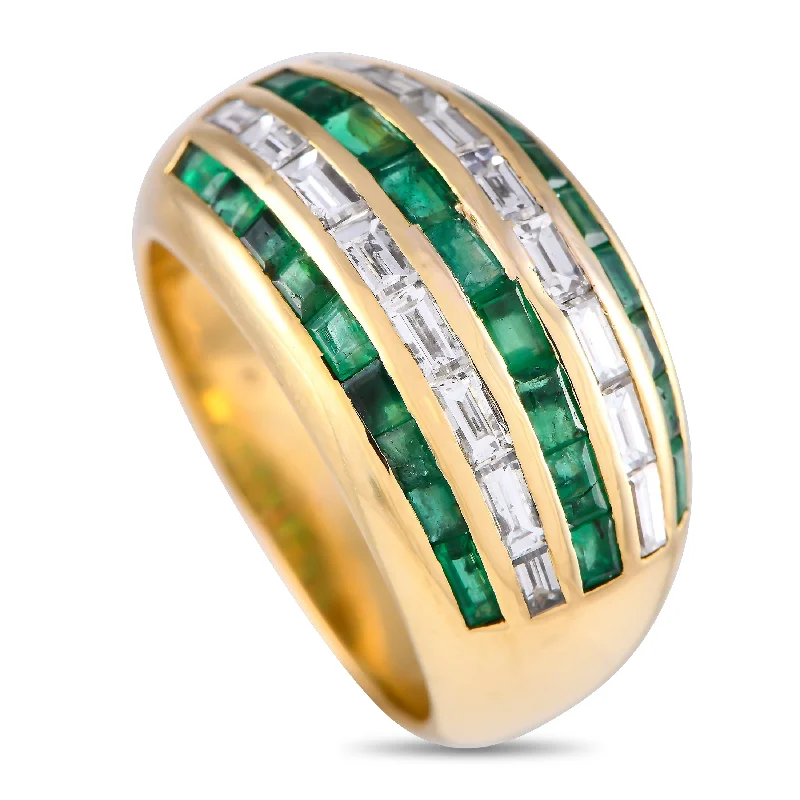 silver rings with diamonds for men-LeVian 18K Yellow Gold 0.80ct Diamond and Emerald Ring LV05-093024