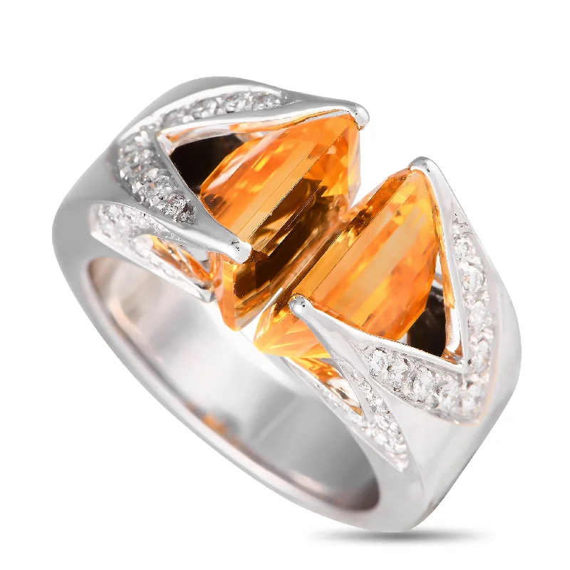 affordable engagement rings for women with emeralds-M.Panelli 18K White Gold 0.25ct Diamond and Citrine Ring MP13-080724