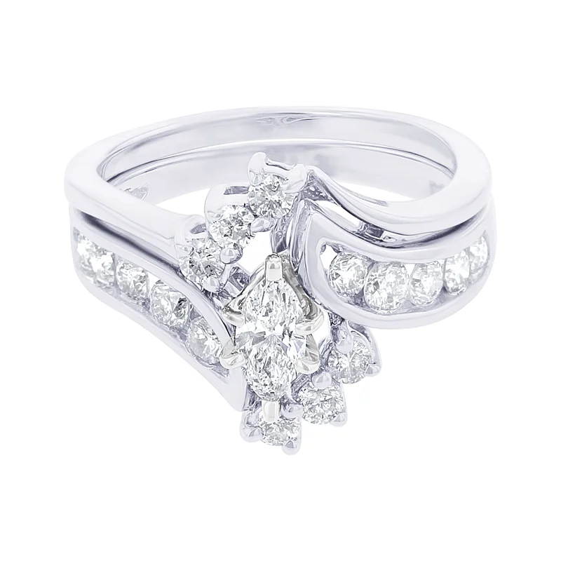 silver engagement rings for women with sapphires-Marquise Diamond Ready For Love  Bridal Set 1ct