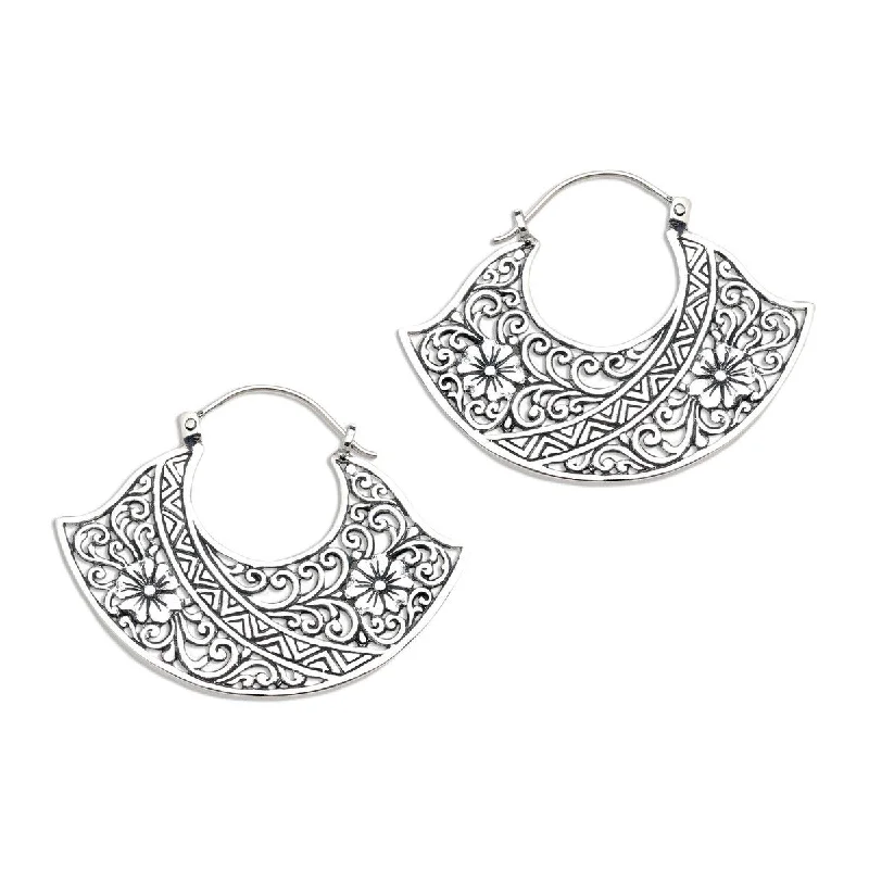 elegant silver drop earrings for a polished effect -NOVICA Cape of Flowers, Sterling silver hoop earrings - 1.2*1.6