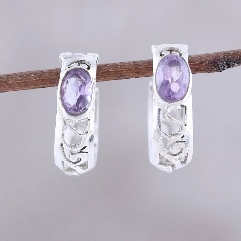 vintage gold earrings for timeless appeal -NOVICA Eventide Glow, Amethyst hoop earrings - 0.6*0.3