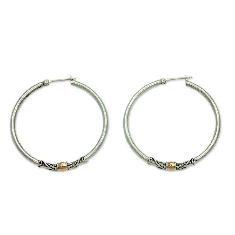 bold silver hoop earrings for edgy fashion -NOVICA Gold Accent Hoop Earrings, 'Celuk'S Kencana' (Indonesia) - 1.5*0.2