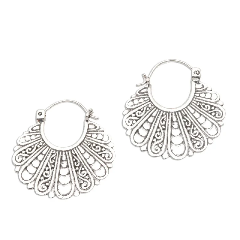 chic rhinestone ear cuffs for added glamour -NOVICA Sukawati Fans, Sterling silver hoop earrings - 1.2*1.2