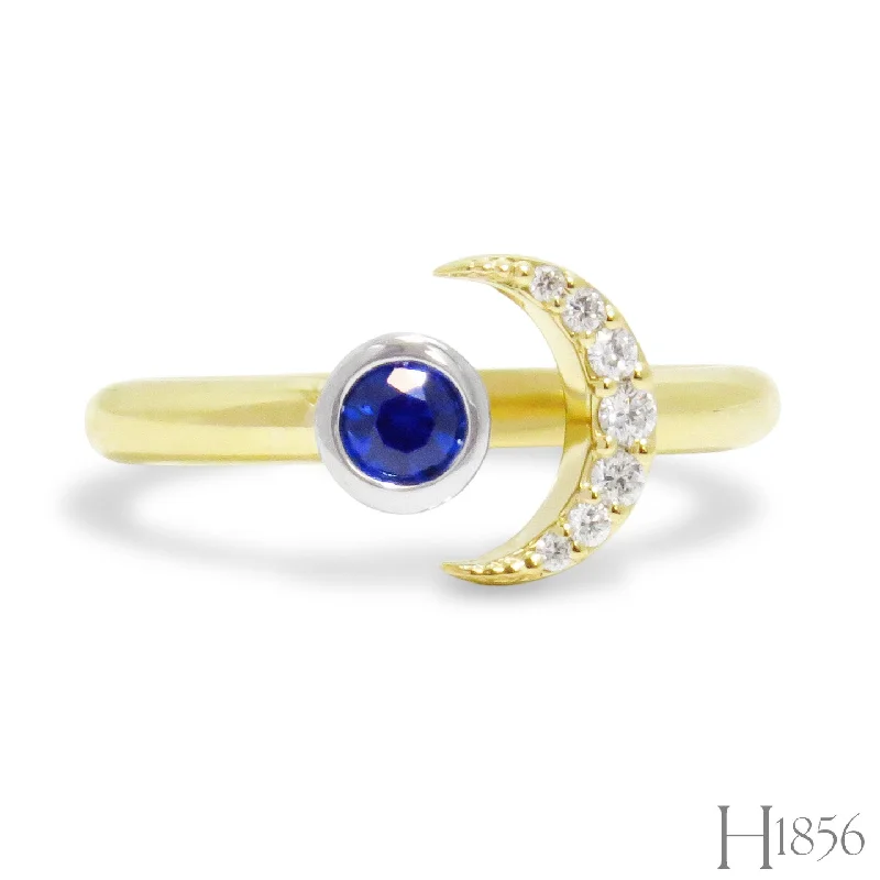 affordable engagement rings for women with diamonds-Open Ring with Sapphire and Diamond