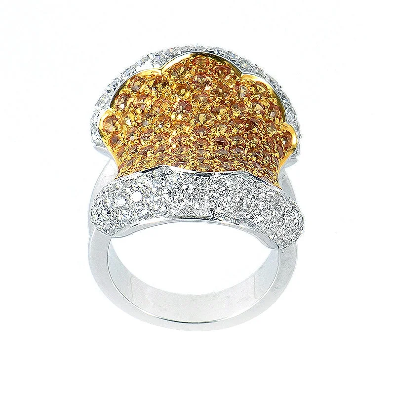 classic engagement rings for men with diamonds and sapphires-Oro Trend 18K White Gold Yellow Sapphire and Diamond Ring