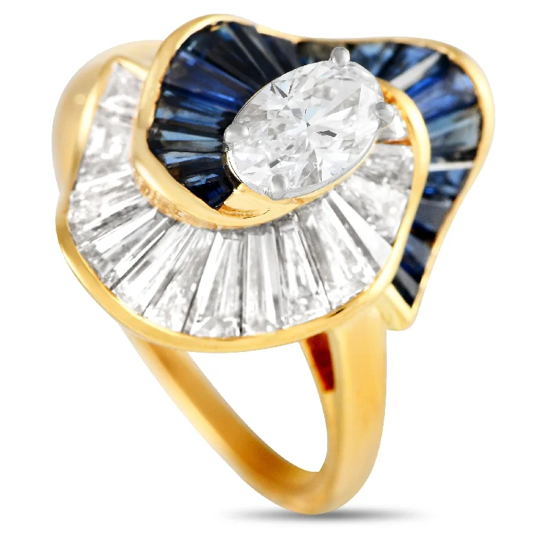 unique wedding rings for women with diamonds-Oscar Heyman 18K Yellow Gold 1.78ct Diamond and Sapphire Ring OH11-100224