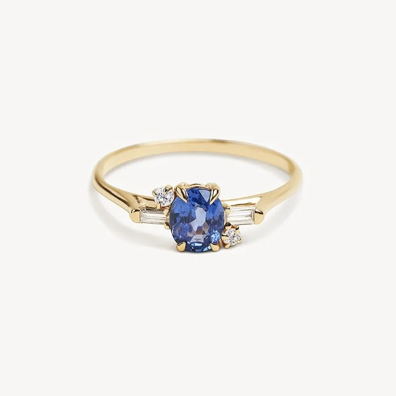 affordable engagement rings with birthstones for men-Oval Geo Blue Sapphire and Diamond Ring