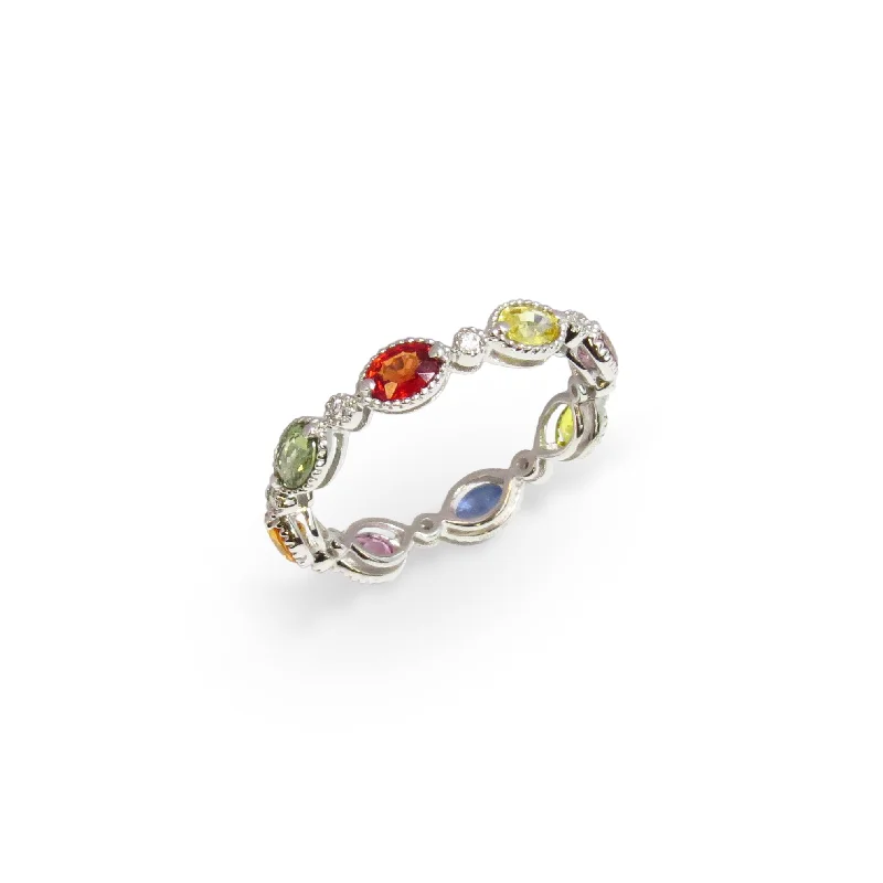 gold promise rings with diamonds for men-Rainbow Fancy Shape Eternity Band