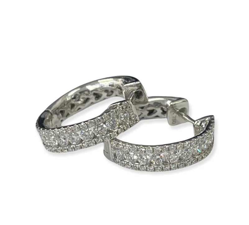 sparkling cubic zirconia drop earrings for a glowing effect -Round Brilliants Huggie Hoop Diamond Earrings White Gold 18kt