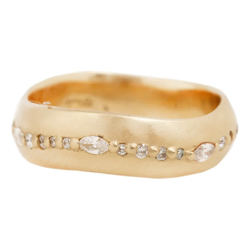 classic gold rings with diamonds for men-Marquise Wave Diamond Band