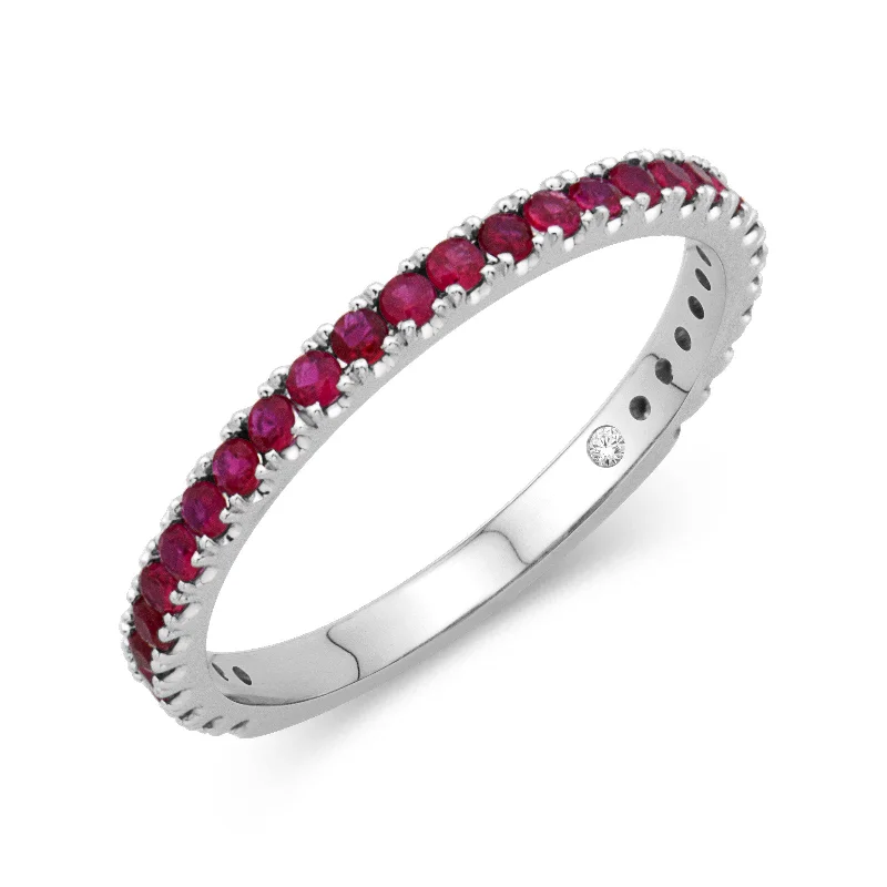 silver wedding bands for women with emerald stones-Ruby Stackable Band