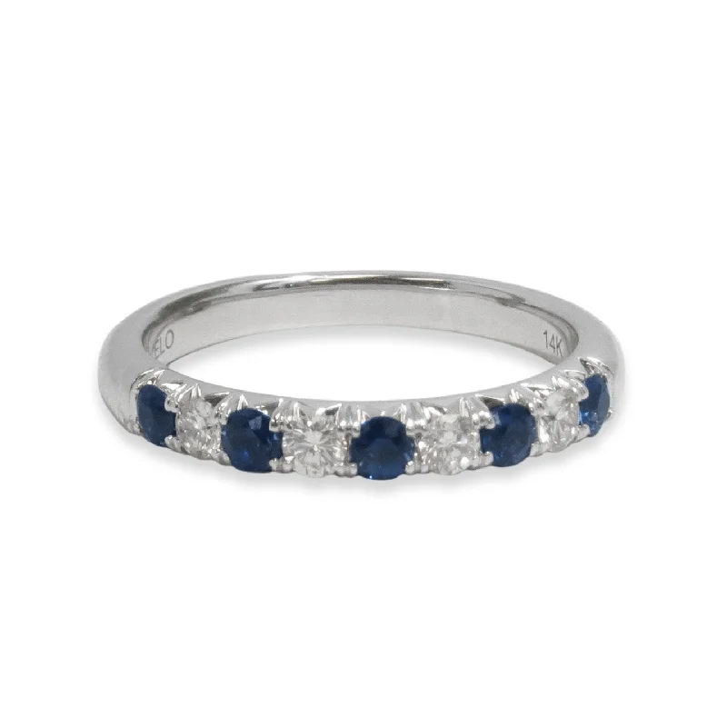 wedding rings with emeralds and sapphires for men-Sapphire and Diamond Wedding Band