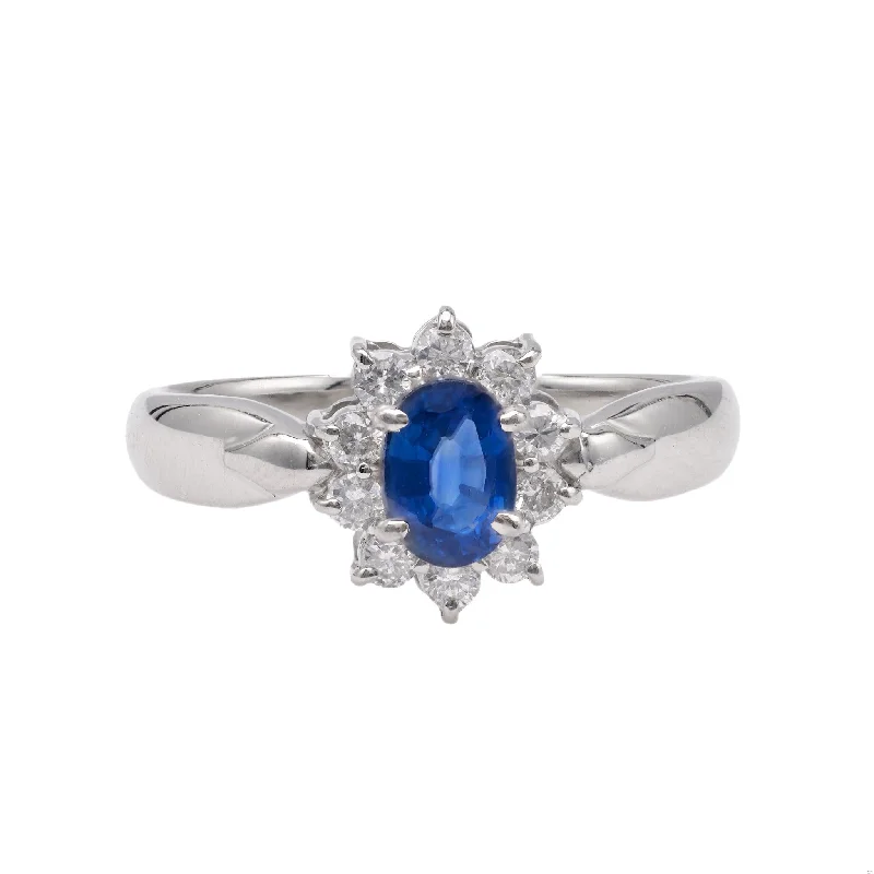 wedding rings for women with diamonds and sapphires-Sapphire Diamond Platinum Cluster Ring