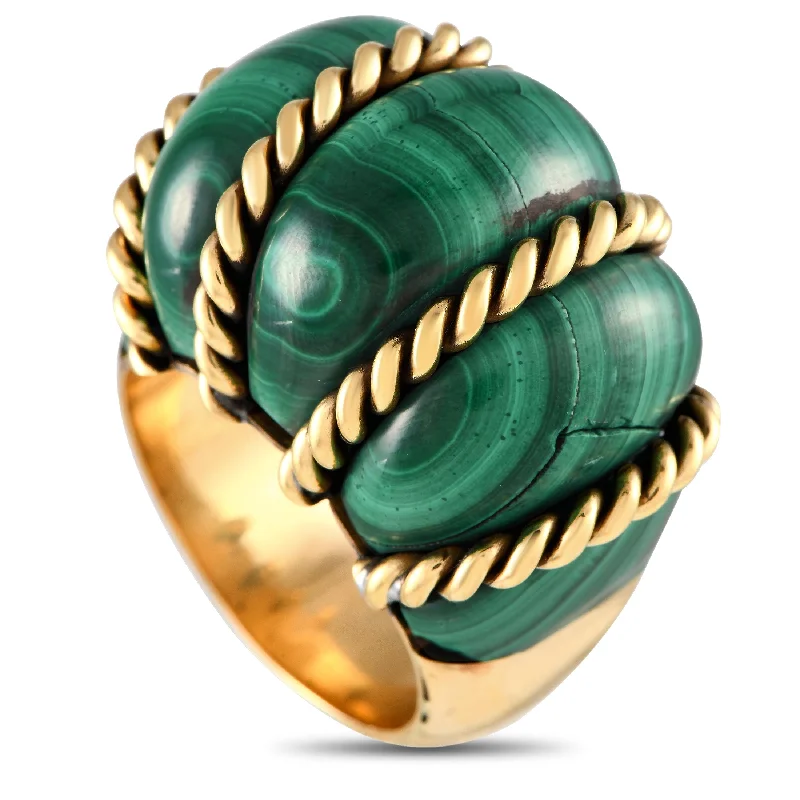 custom engagement rings for men with rubies-Seaman Schepps 18K Yellow Gold Malachite Cocktail Ring SS02-072524