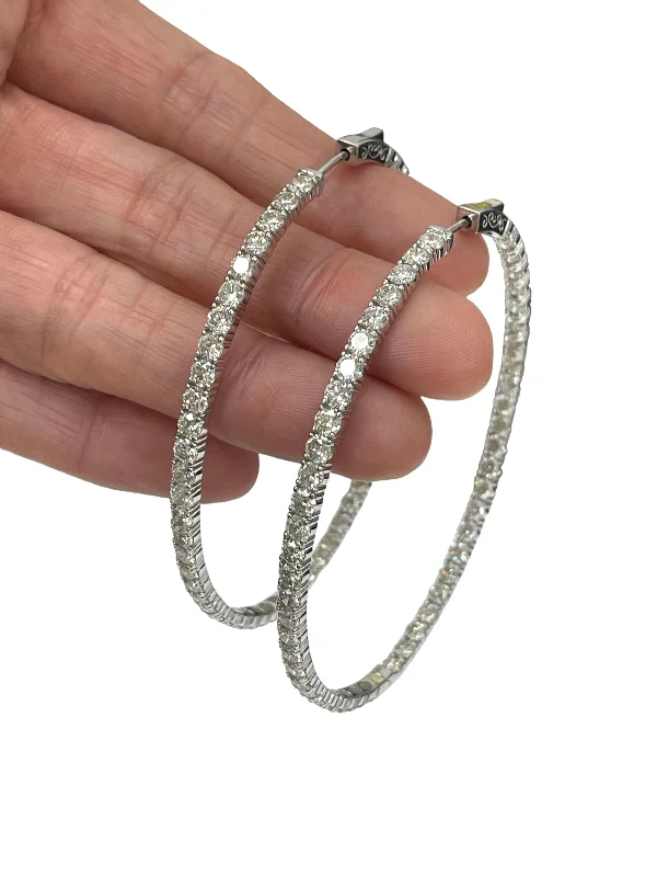 vintage gold hoop earrings for classic charm -Semi-Oblong Large In and Out Hoop Diamond Earrings White Gold 14kt