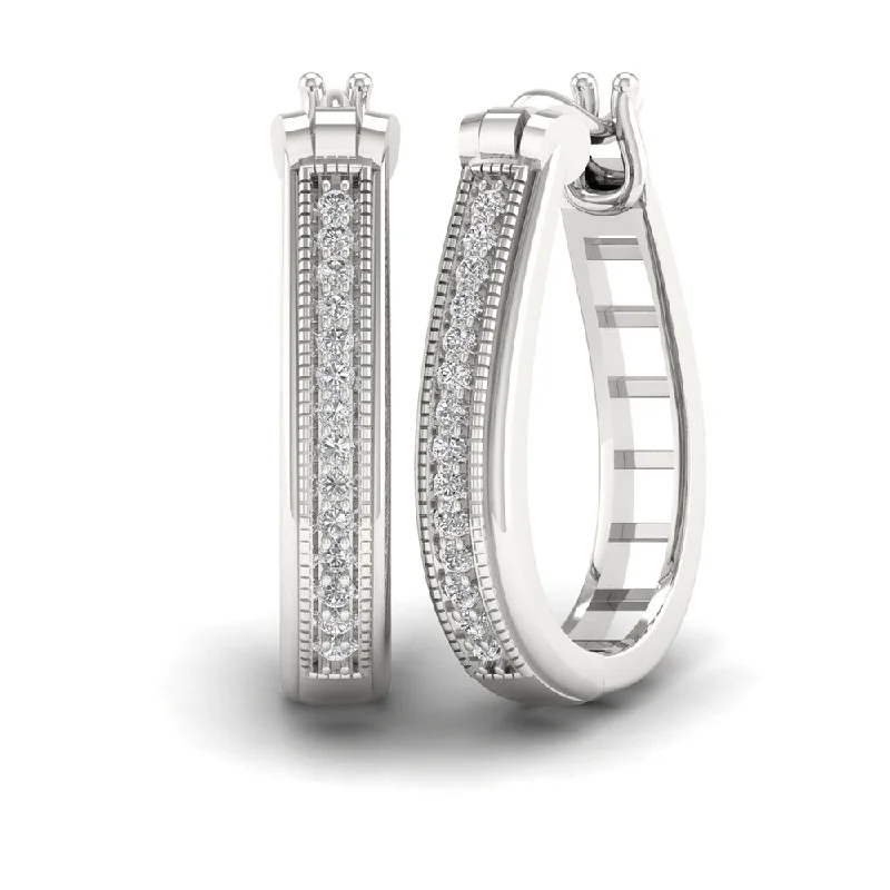 stylish beaded earrings for creative fashion -Sterling Silver 1/5ct Diamond Hoop Earrings