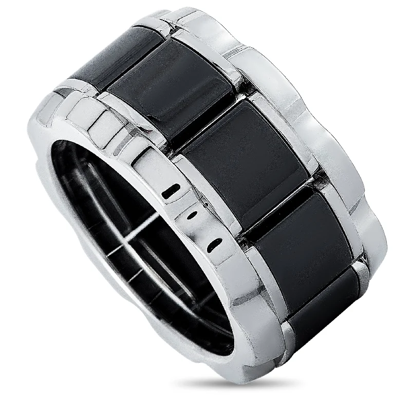 wedding bands with gemstones and diamonds-Tag Heuer Stainless Steel and Ceramic ~0.007 ct Diamond Ring